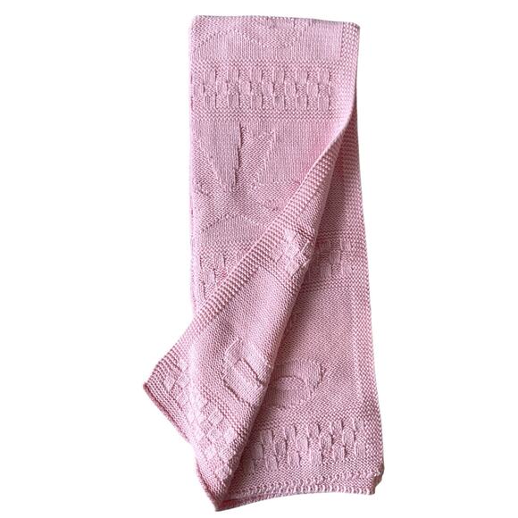 Brooks Brothers Pink Bow Knitted Throw Blanket 50x70 Designer Spring Decor NEW - Picture 3 of 15